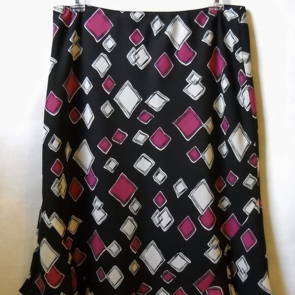 Axcess Liz Claiborne Skirt Black Pink White Boxes Lined Flared Bottom Size 10 - Picture 2 of 6